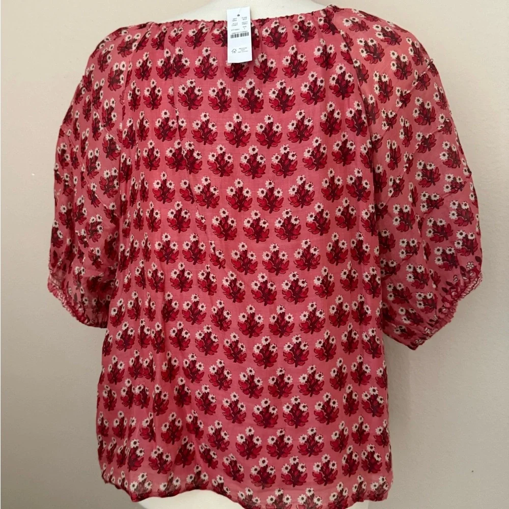 NWT JCrew Puff-Sleeve Top in Block-Print Ramie